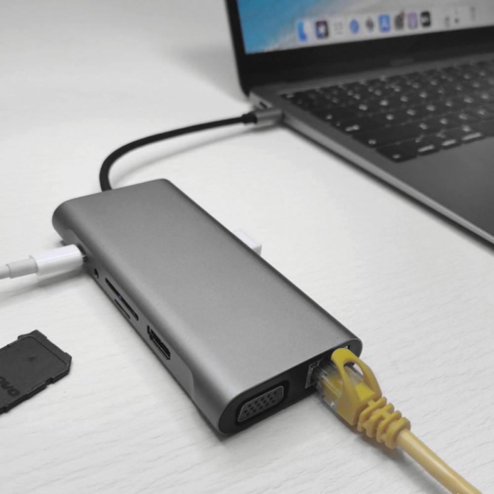 USB-концентратор с Type-C HDMI | RJ-45 | VGA | 3xUSB 3.0 | AUX | Type-C | SD | TF | PD