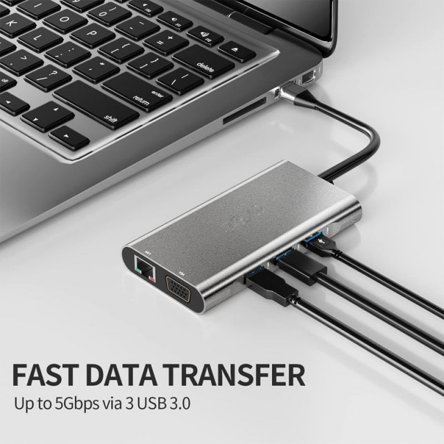 USB-концентратор с Type-C HDMI | RJ-45 | VGA | 3xUSB 3.0 | AUX | Type-C | SD | TF | PD