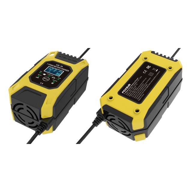 Автоматическое зарядное устройство для 12В автомобильных аккумуляторов, FOXSUR FBC1207D (7A)