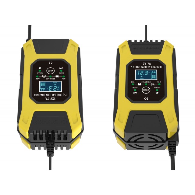 Автоматическое зарядное устройство для 12В автомобильных аккумуляторов, FOXSUR FBC1207D (7A)