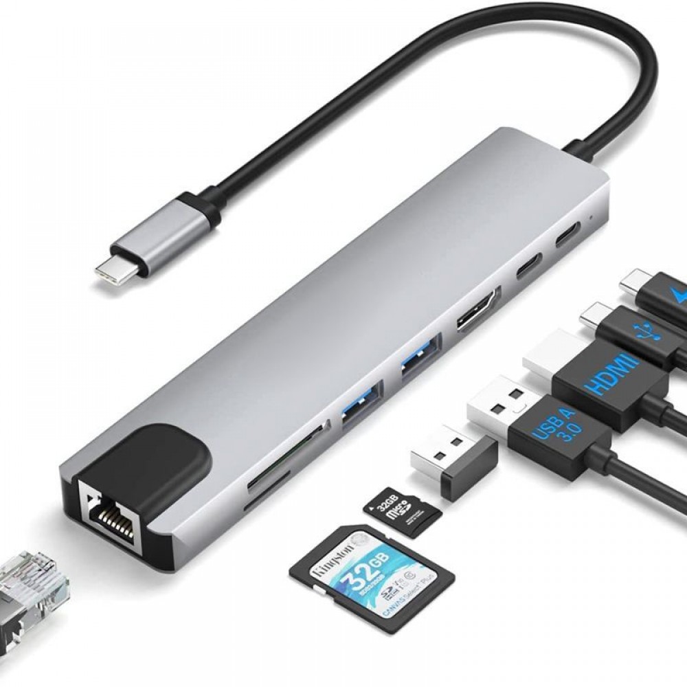 USB-концентратор с Type-C HDMI | RJ-45 | 2xUSB 3.0 | 2xType-C | SD | TF | PD