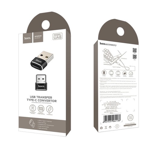 Адаптер, переходник USB - Type-C UA6 HOCO - черный