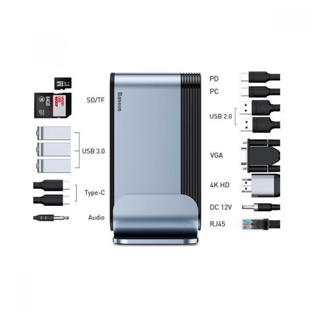 USB-концентратор Baseus Working Station Multifunctional Type-C HUB Adapter (CAHUB-BG0G) - space grey