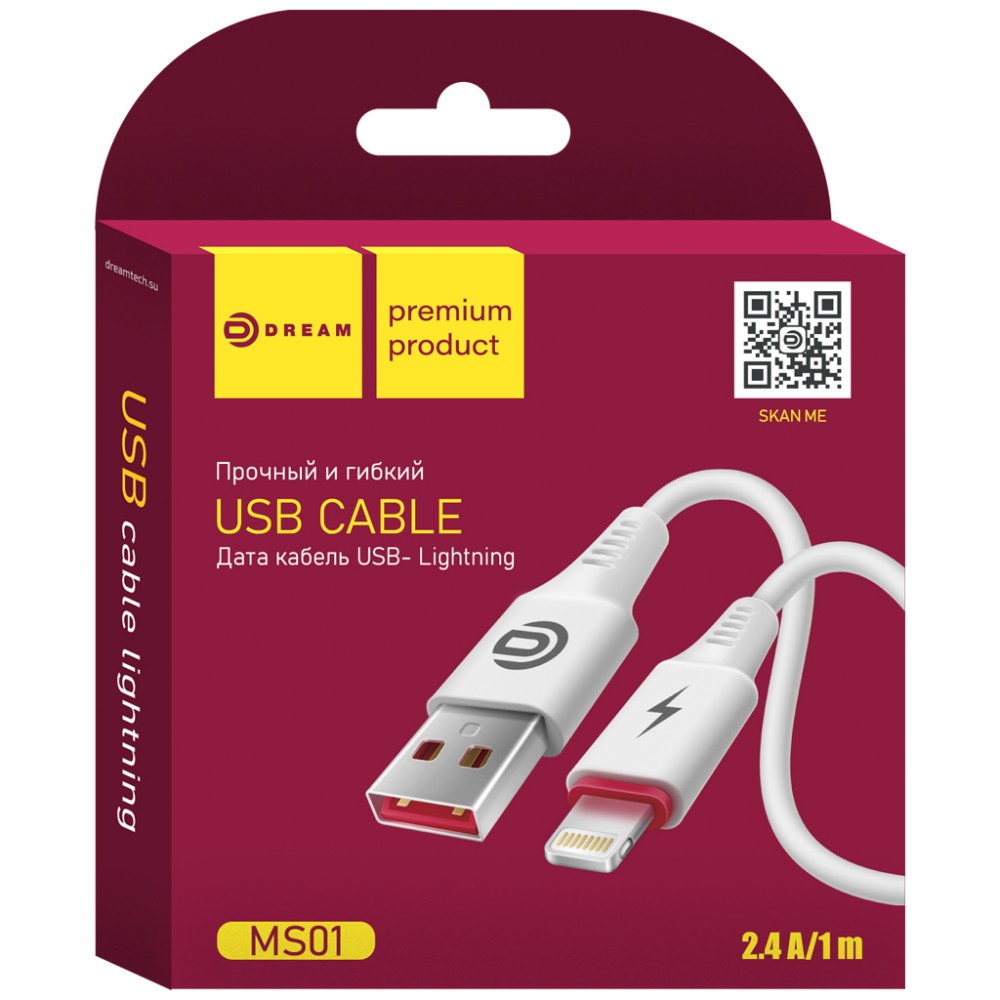 Кабель USB - Lightning (White 1m 2.4A) Dream MS01