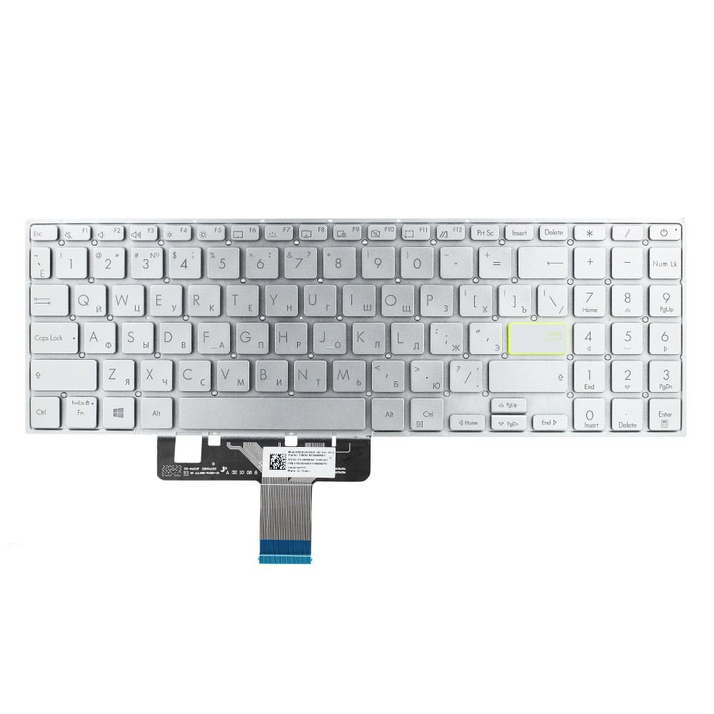 Клавиатура для Asus VivoBook X521JQ серебристая с подсветкой