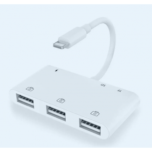 Адаптер Lightning - USB x 3 + SD + TF + PD для iPhone и iPad (Lightning to USB 3 Camera Reader HUB)