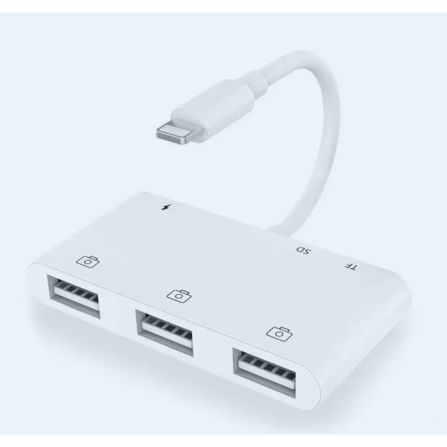 Адаптер Lightning - USB x 3 + SD + TF + PD для iPhone и iPad (Lightning to USB 3 Camera Reader HUB)