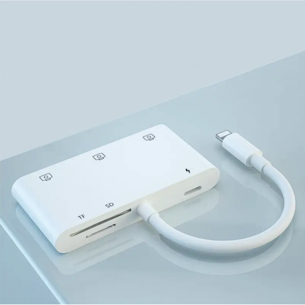 Адаптер Lightning - USB x 3 + SD + TF + PD для iPhone и iPad (Lightning to USB 3 Camera Reader HUB)