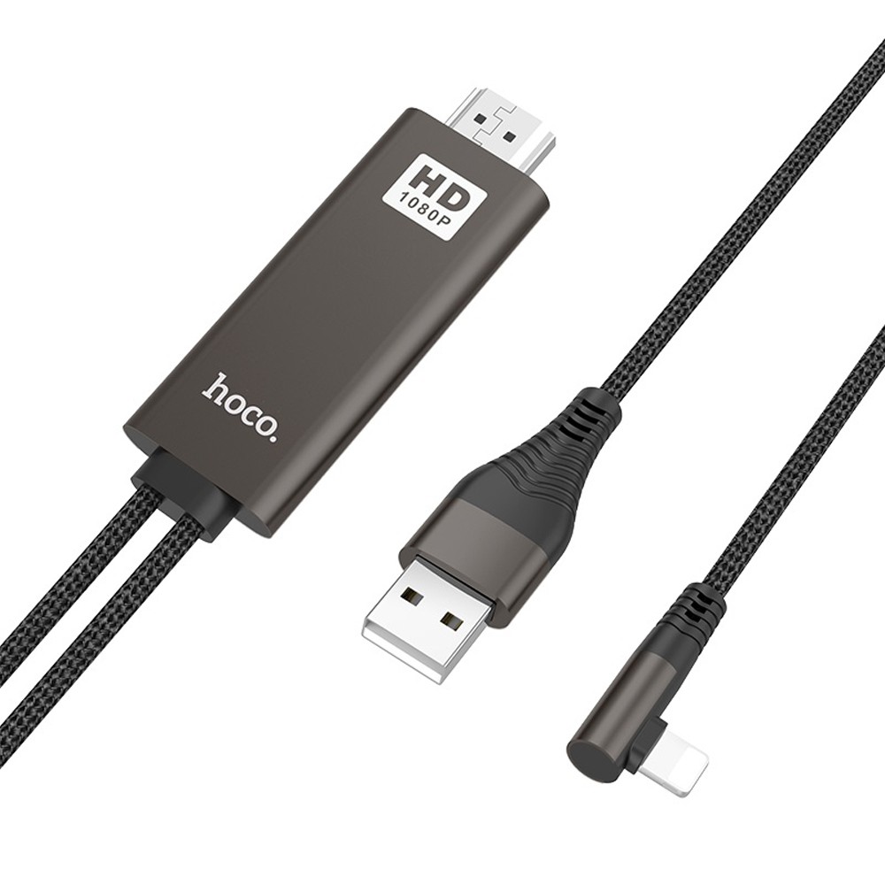 Адаптер Lightning-HDMI угловой Hoco UA14 для iPhone и iPad (1080p 2m)
