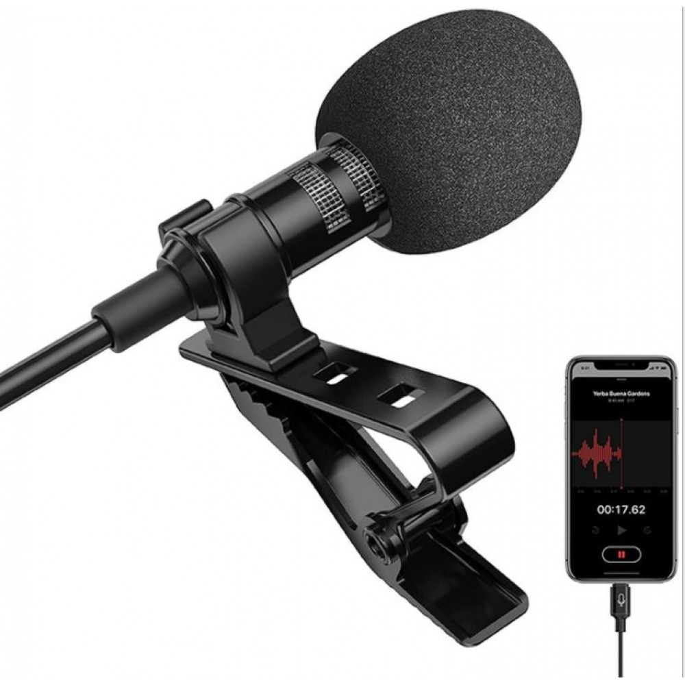 Всенаправленный петличный микрофон + клипса с разъемом Lightning для техники Apple, для стримов и видеосъемки