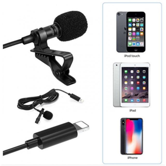 Всенаправленный петличный микрофон + клипса с разъемом Lightning для техники Apple, для стримов и видеосъемки