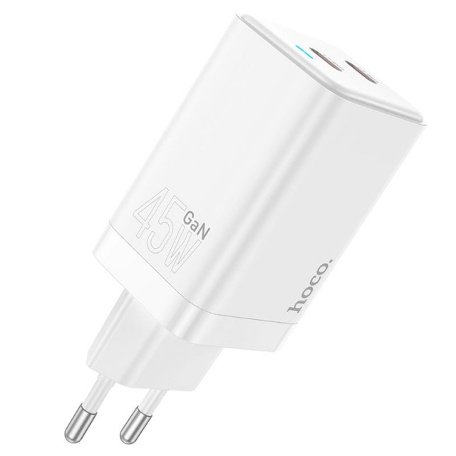 Сетевая зарядка HOCO N23 Starlight на 2xType-c порта PD 45W белый