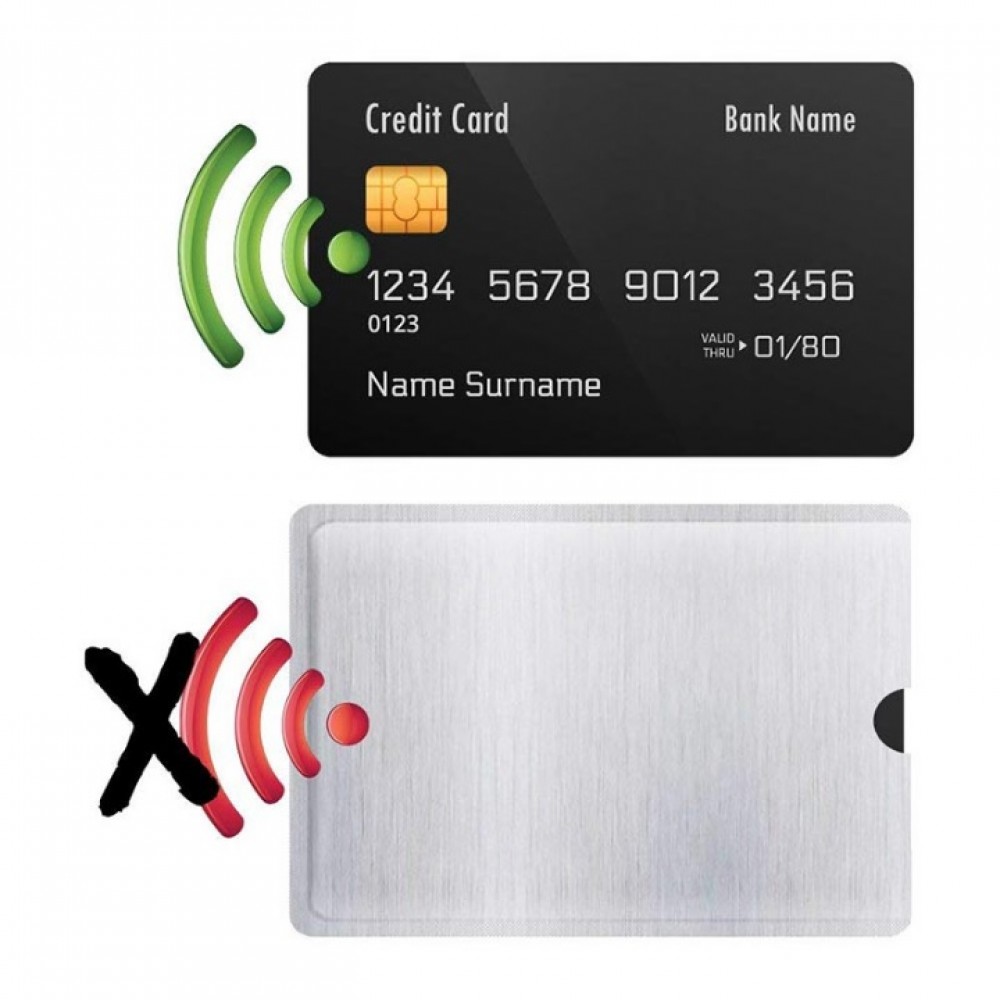 Чехол защитный для карты с RFID блокировкой, серебристый с RFID лого