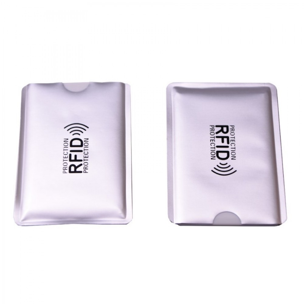 Чехол защитный для карты с RFID блокировкой, серебристый с RFID лого