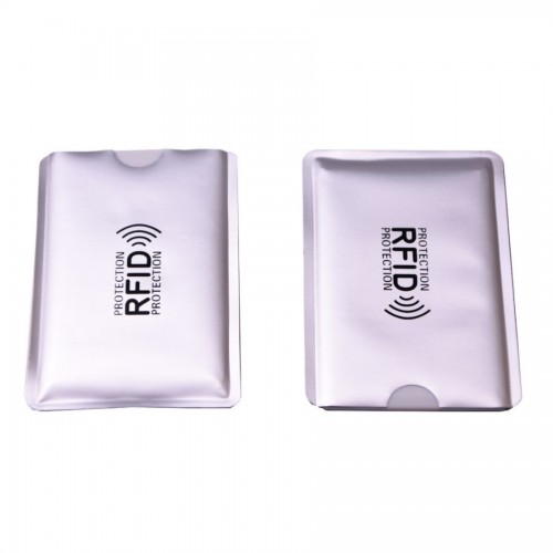 Чехол защитный для карты с RFID блокировкой, серебристый с RFID лого