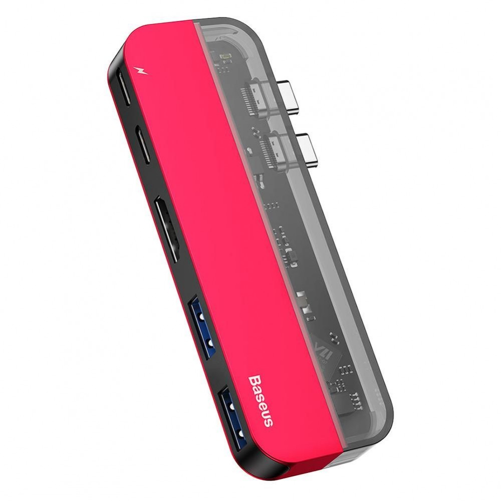 USB-концентратор Baseus Transparent Series Dual Type-C (CAHUB-TS09) - красный