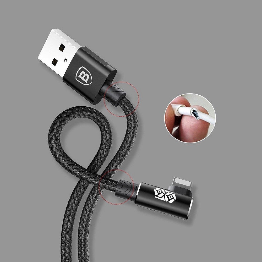 Кабель Lightning - USB 90 градусов, длина 100см черный, BASEUS