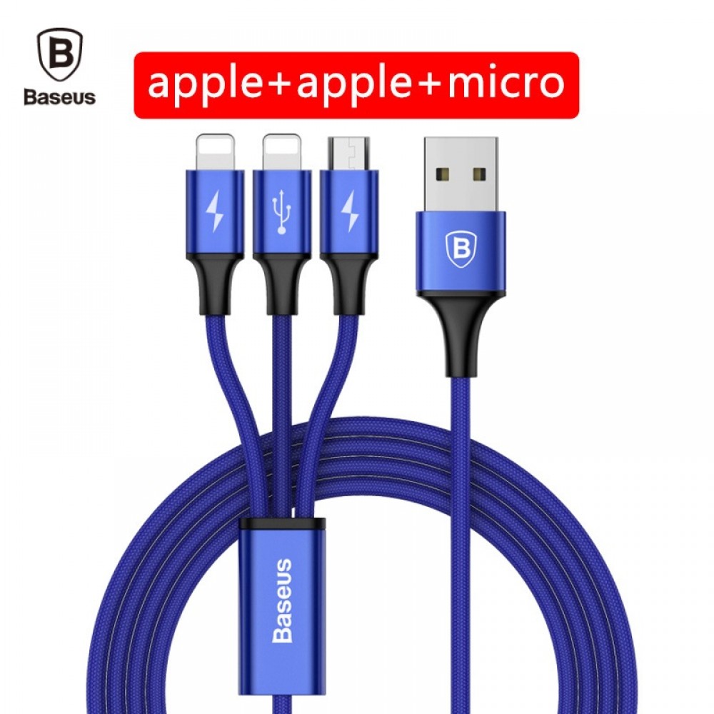 Кабель Baseus 3 in 1 Rapid Series USB - microUSB/2xLightning (CAMLL-SU) 1.2 м (синий)