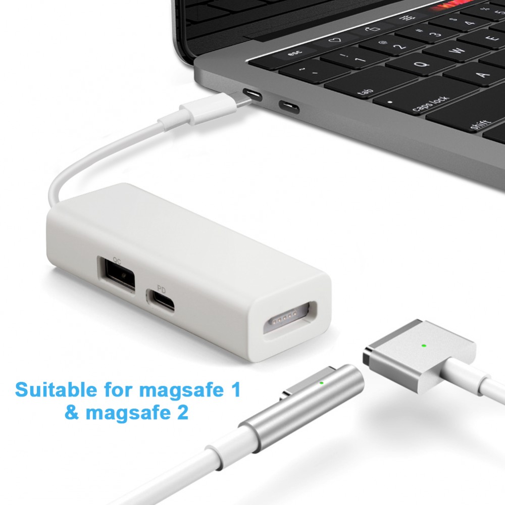 Переходник Magsafe 1/2 - USB Type-C + PD 18W + USB - белый