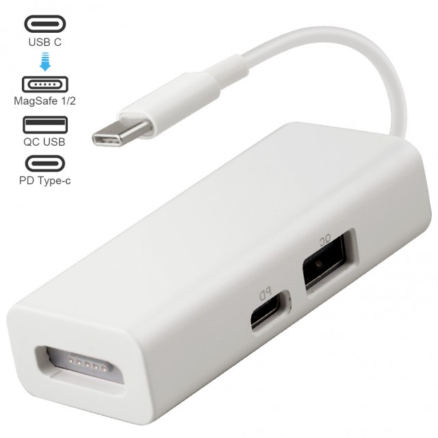 Переходник Magsafe 1/2 - USB Type-C + PD 18W + USB - белый