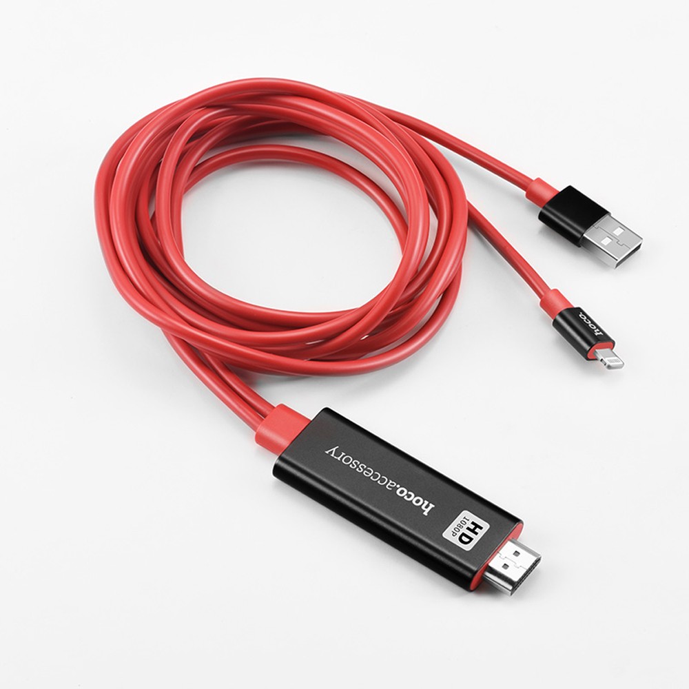 Кабель HOCO UA4 Lightning/HDMI Cable 2m (Черный с красным)