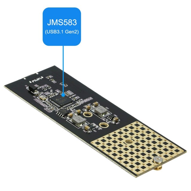 Бокс для жесткого диска SSD M2 (NVME M-key) - Type-C / USB 3.0 алюминиевый (черный) с двумя проводом - JMS583