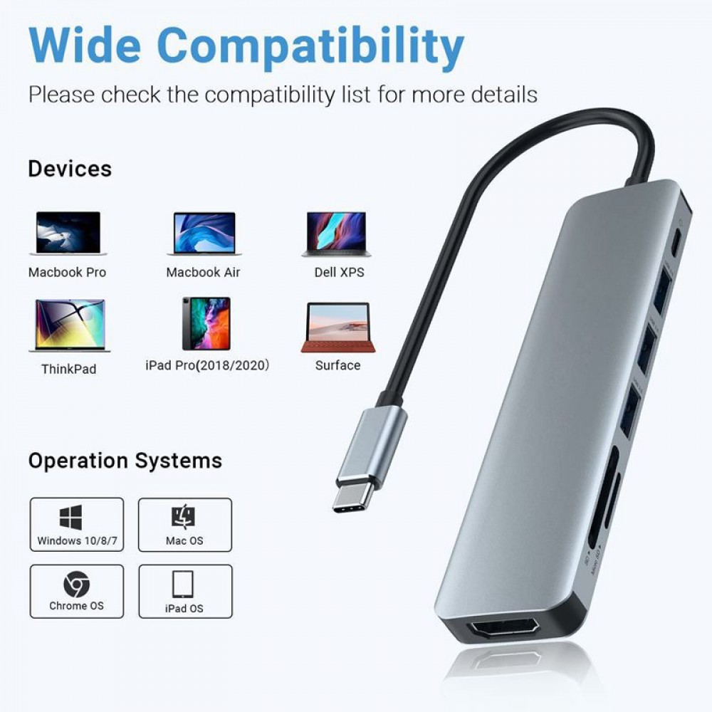 USB-концентратор с Type-C HDMI | 3xUSB 3.0 | SD | TF | Type-C - PD