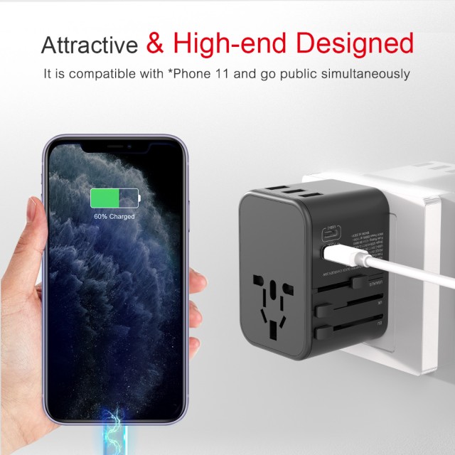 Адаптер-переходник для путешествий 3xUSB и 2xType-C PD JY-307 Max US EU UK