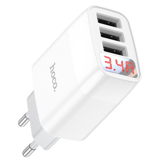 Сетевая зарядка HOCO C93A Easy charge c LED дисплеем на 3xUSB порта