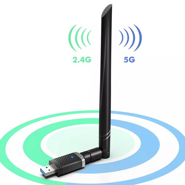 Адаптер Wi-Fi AC1300 интерфейс USB 3.0, RTL8812BU - с антенной 6dBi