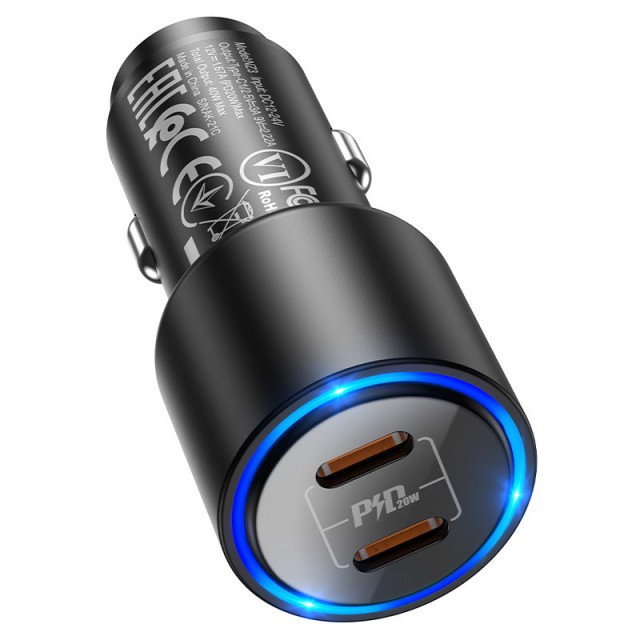 Автомобильное зарядное устройство Hoco NZ3 Clear way 2 x Type-C PD 20W черный