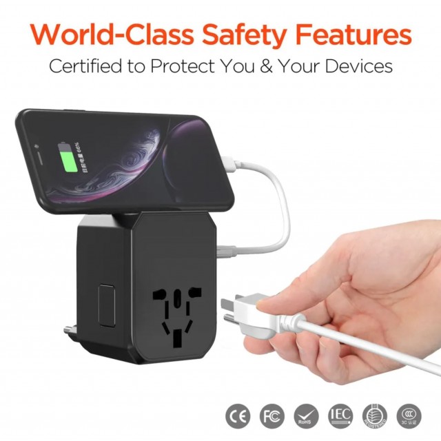 Адаптер-переходник для путешествий 4xUSB и Type-C JY-305A US EU UK