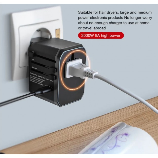 Адаптер-переходник для путешествий 4xUSB и Type-C JY-305A US EU UK