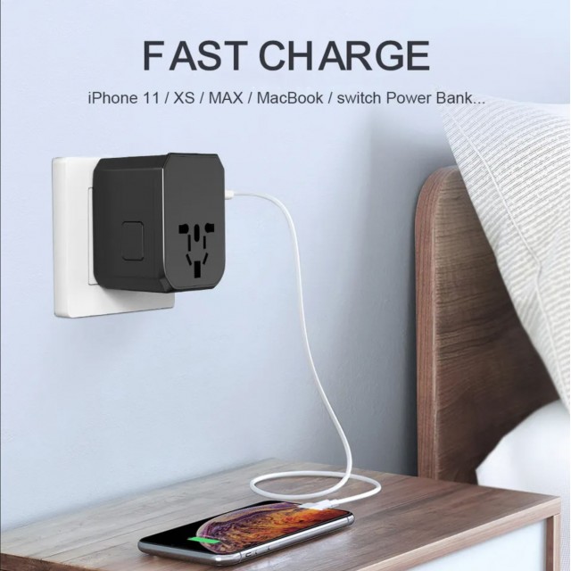 Адаптер-переходник для путешествий 4xUSB и Type-C JY-305A US EU UK