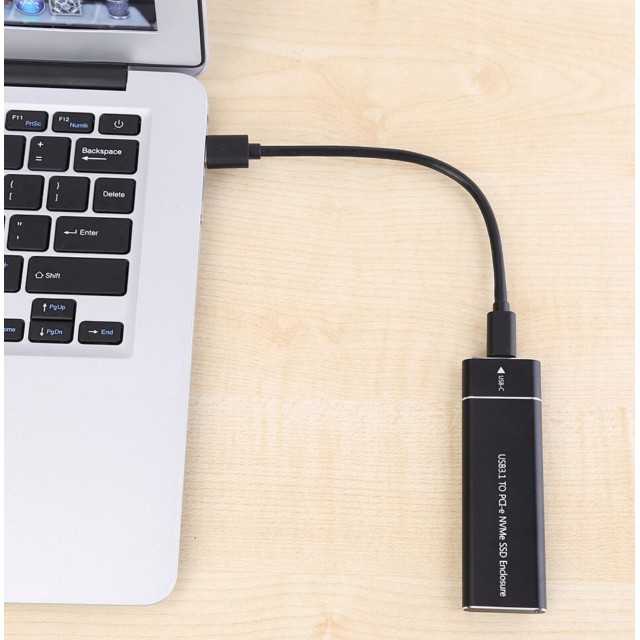 Бокс для жесткого диска SSD M2 (NVME M-key) - Type-C / USB 3.0 алюминиевый (черный) с двумя проводом - RTL9210B