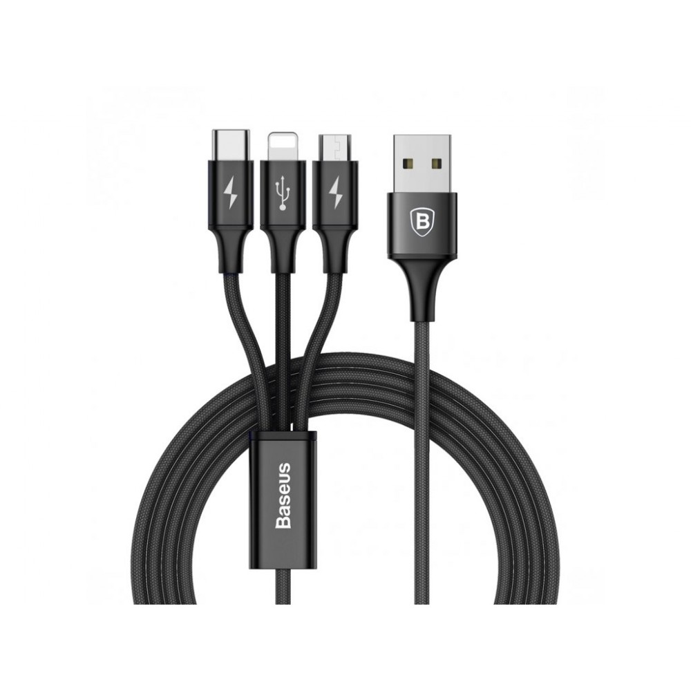 Кабель Baseus 3 in 1 Rapid Series USB - USB Type-C/Lightning/microUSB (CAMLT-SU) 1.2 м - черный