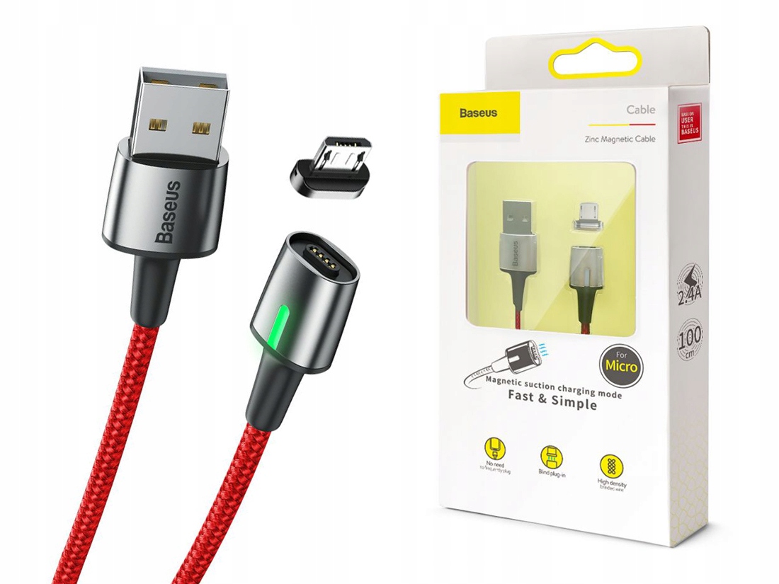 Кабель магнитный Baseus Zinc Magnetic Cable for microUSB (CAMXC-A09)  красного цвета купить по отличной цене с гарантией. Цены ниже Китая